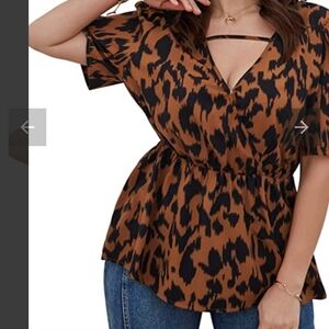 Leopard Print V-Neck Women's Top Size XL
